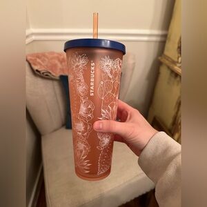 Starbucks Light Peach Pink Wild Desert Cactus Floral Botanical Tumbler With Lid